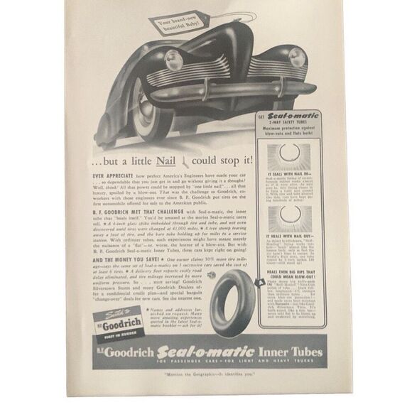 Vintage 1941 BF Goodrich Seal O Matic Tire Ad Advertisement - Picture 4 of 4
